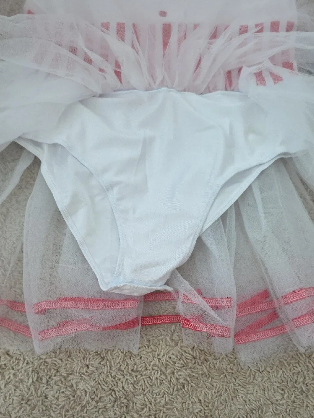 White and Red Striped Kids Dance Costume Dress
